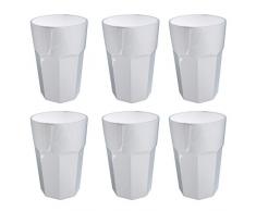 Omada Design Ensemble de 6 verres à boissons de 42,5 cl, en verre ou à long drink, en plastique de 12,5 cm de hauteur, incassables, de forme octogonale empilables et allant au lave-vaisselle,blanc