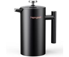 homgeek Cafetière à Piston [1,0 L/ 8 Tasses] Français Presse Café Expresso et Bouilloire avec Double Filtres Piston en Acier Inoxydable -Noir