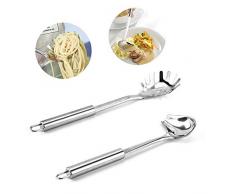 YFOX Les cuillères à Spaghetti et cuillères à Sauce innovantes sont en Acier Inoxydable et sont Un Bon Outil de Cuisine.Cuillère à Spaghetti,Argent.
