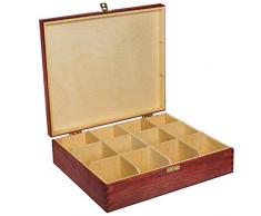 Creative Deco Boîte à Thé Sachets en Bois à Décorer Rouge | 12 Compartiments | 29 x 25 x 7,5 cm | Plusieurs Tailles Disponibles | Diviseurs Amovibles | Parfait pour Découpage, Stockage et Décoration