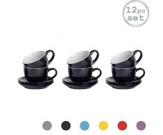 Argon Tableware 12 pièces de Couleur Cappuccino Coupe et Soucoupe - Style Moderne à thé en Porcelaine et Tasses à café - Noir - 250ml