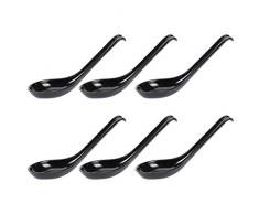 BESTONZON Cuillères à Soupe, 6pcs Cuillères en Mélamine de Style Japonais, Cuillères à Riz Créatives, Cuillères à Soupe Asiatiques Chinoises à Long Manche (Style Surface Brillante/Crochet)