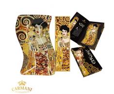 CARMANI - Assiette en verre décorative Rectangle ondulé, plat de fete, noix, assiette de service imprimée avec la peinture «Adele» de Gustav Klimt 18x12.7cm