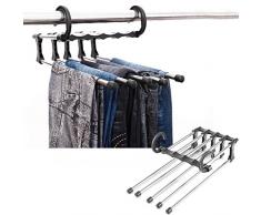 Eribell7 Lot de 2 Porte-Pantalons en Acier Inoxydable 5 en 1 Multifonction Cravate Multifonction pour Pantalons, Pantalons, Crochets pour économiser de l'espace
