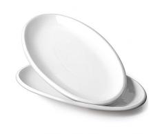 DOWAN Plat de Service Ovale, 35,5 cm (14 ”) 2 Paquets Porcelaine Plaques Ovales/Plateaux, Assiettes de Service Empilable, Blanc
