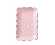 YBK Tech - Assiette rectangulaire en forme de dentelle en porcelaine pour le petit déjeuner et le thé de laprès-midi, Porcelaine, rose, 12-inch