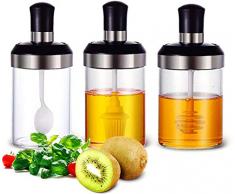 DAYNEW Pots à Épices - Ensemble de Bocaux à Épices - Rangement de Cuisine - 3 Pots à Èpice en Verre - Chaque Pot Contient 250 ML