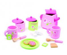 Small Foot 2849 service à thé pour enfants Fleuri en bois, accessoires pour la cuisine des enfants, 17 pcs. à partir de 3 ans