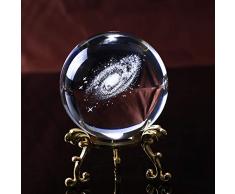 Leijing Boule en Verre Galaxie Boule de Cristal Gravé Intérieur Miniature Sphère Transparente Décorations Loisir créatif (avec Base dorée en métal)