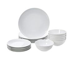 AmazonBasics Service de table 18Â piÃ¨ces - Porcelaine blanche coupÃ©e, pour 6Â personnes