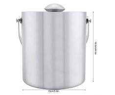 Seau à Glace Isotherme Double Paroi En Acier Inoxydable avec Couvercle Ustensiles pour Bar et Vin (2L)