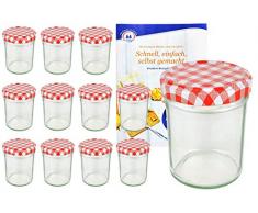 MamboCat Lot de 12 bocaux en verre, pots à confiture, avec couvercles à carreaux rouges et blancs TO 66, 230 ml, avec livret de recettes « Gelierzauber » de la marque Diamant (français non garanti)