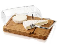 BOSKA 850531 Plateau de fromages, Bois, Argent/Brun/Transparent, 32 x 23 x 9 cm