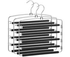 SONGMICS Cintre pour Pantalons, Lot de 3 Cintres Métalliques à Multiples Niveaux, Gain de Place, Stable avec Barres Antidérapantes, Pivotantes pour Jeans, Pantalons, Cravates, Ceintures CRI041BK