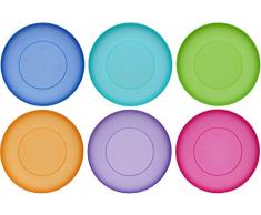 idea-station NEO plaque en plastique 25,5 cm, 6 pièces, coloré, rond, empilable, réutilisable, assiette, assiette à manger, parfait pour les enfants, en plein air, camping, lave-vaisselle