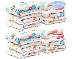 12 Mousseline Debarbouillette Bebe, 30x30cm - Chiffons de Coton Extra Doux - Très Absorbant, Lavable & Réutilisable - Serviettes Toilette de Bain, Gants de Toilette pour la Peau Sensible de Bébé.