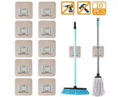 FUKTSYSM Lot de 10 supports pour balai à serpillières auto-adhésifs résistants à fixation murale pour cuisine, jardin, garage, salle de bain, bureau