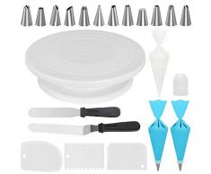 Alliebe Cake Decorating Kits Fournitures avec plateau tournant à gâteau 11 pouces 12 conseils numérotés de décoration de gâteaux 2 spatules à glace 3 fouet à glace
