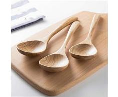 3PCS Grandes cuillères en Bois Long Manche Grande cuillère à Soupe Louche en Bois à Manger cuillère Set Tablespoon Vaisselle en Bois Ustensiles de Cuisine