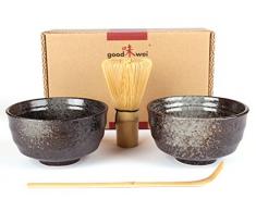 Set de thé matcha japonais Goodwei avec 2 bols à matcha en céramique