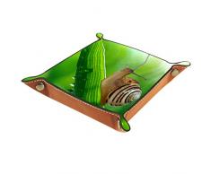 Escargot sur Herbe rosée Plateau en Cuir, Plateau de Rangement pour Monnaie, Clé, Portefeuille et Accessoire
