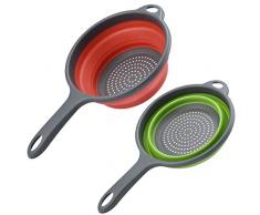 Cizen Passoire Pliable, 2 Pièces Passoire Rétractable pour Fruits Légumes Nouilles, Passoire avec Poignées Extensibles - 34,5 * 20cm, Vert + Rouge