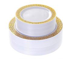Une assiette en or de 60 pièces, une assiette en plastique réutilisable, une assiette de mariage unique de haute qualité comprenant 30 plats de 10,25 pouces et 30 salades / desserts de 7,5 pouces
