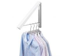 mDesign barre de penderie escamotable pour la buanderie – tringle à vêtements pliable en métal pour le nettoyage chimique – portant pour vêtements mural – blanc