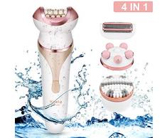 HK 4 en 1 Épilateur pour femme - Rasoir électrique pour le visage, le corps, les jambes et la zone bikini, imperméable et rechargeable, résistant à leau et à leau et au sec