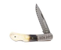 YOUSUNLONG Couteau de Poche Pratique - Acier Japonais Damas - Manche en Corne de Taureau