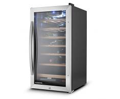 Klarstein Vivo Vino 26 - Cave à vin, Porte avec serrure, 88 litres, 26 bouteilles, Double isolation, Commande tactile, Eclairage LED, 6 étagères amovibles en bois, Argent
