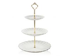 Sweejar Home - Présentoir à gâteaux à 3 étages en céramique, pour gâteaux de mariage, cupcakes et pâtisseries de fête blanc