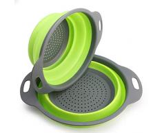 NEWYANG Passoire en Silicone,2 pièces Passoire Pliable Silicone pour Cuisine,Passoire Rétractable en Silicone,économiser de lespace,pour Les Fruits Et Légumes à leau Filtrée. (Vert)