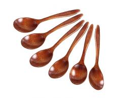 Cuillère à Café en Bois Naturel Ecologique Ustensile de Table et de Cuisine Cuillère à Thé à Miel (6 Pièces)