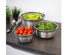 Relaxdays Lot de 3 Bols BOWLY en Acier Inoxydable Saladier Fond antidérapant 3 Tailles, Argent