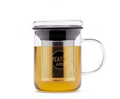 Teatox Glass Tea Mug, Tasse avec Couvercle en Verre et Filtre en Acier affiné, 350ml