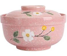 Floconneige en porcelaine Soupe Bolnouilles avec couvercle Rétro Saladefruits Riz cuit la vapeur Oeuf cuit Cubilose Tasse Mélange Bolservice Soupière Four Four micro-ondes Rose (Taille:8.5 pouces)