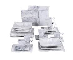 MALACASA, Série Flora, 30pcs Service de Table Porcelaine Marbre, 6 Assiettes Plates, 6 Assiettes à Dessert, 6 Assiette à Soupe, 6 Tasses à Café, 6 sous-Tasses pour 6 Personnes