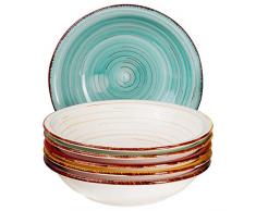 Set dassiettes MamboCat Rimini pour 6 personnes | Assiette creuse | 650 ml | Assiette à salade | Bol rond | Bol en faïence | Peint à la main | Multicolore