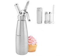 yuanbogg Distributeur De Crème Fouettée/Crémier en Acier Inoxydable De Qualité Militaire avec 1 Bec (1 000 ML) avec 3 Buses Décoratives