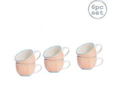 Nicola Spring Tasses à Cappuccino/à café/à thé Fantaisie et Vintage avec Motifs Orange - Boîte de 6