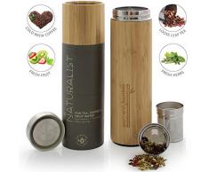 Gobelet de voyage toutes boissons de la marque Teabloom - Grande capacité 0,5 L - Tasse Thermos isolée - Bambou écologique - Infuseur à thé de voyage - The Naturalist