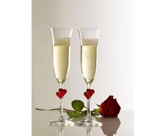 Flûtes à champagne L’Amour de Stölzle Lausitz, avec des cœurs rouges, 175 ml, lot de 2, lavables au lave-vaisselle : un duo de flûtes à champagne romantique pour les plus beaux moments à deux accompagnés de champagne