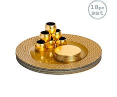 Argon Tableware sous-Assiettes/Dessous de Verre/Ronds de Serviette Ronds - doré - Lot de 18 (6 de Chaque sorte)
