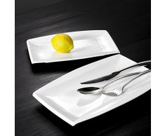 MALACASA, Série Blance, 2pcs Assiettes Plates Porcelaine, Plat Rectangulaire Assiettes de Présentation