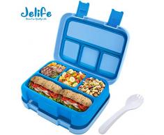 Jelife Boîte Bento Déjeuner Repas Conservation Lunch Box Alimentaires pour Enfant École Réutilisable sans BPA Anti-Fuite Plastique avec 4 Compartiments