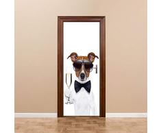 XIAOXINYUAN Bricolage Champagne Et Cravate Chien 3D Porte Autocollants PVC Étanche Portes Affiche Sticker Autocollant pour Chambre Chambre Décor À La Maison