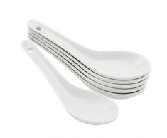 COM-FOUR® 6x cuillères à riz asiatiques, cuillères à soupe et cuillères de service en porcelaine blanche, par exemple pour les bols à riz ou les entrées (06 pièces - cuillères)