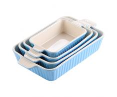 MALACASA 4pcs Plat à Four Porcelaine Plat Cuisson Lasagne Poisson Plats Rôtir Ramequin à Gratin avec Poignée Assiette Soupe Bol 9+11+12+13,3 (Bleu)