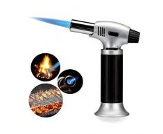 Torche de Cuisine, Chalumeau de Cuisine Professionnel Torche Culinaire avec Verrou de Sécurité Flamme Réglable Bruleur pour Barbecue, DIY, Creme, Brûlée, Cuisson, Brasage, Camping(Gaz Non Inclus)